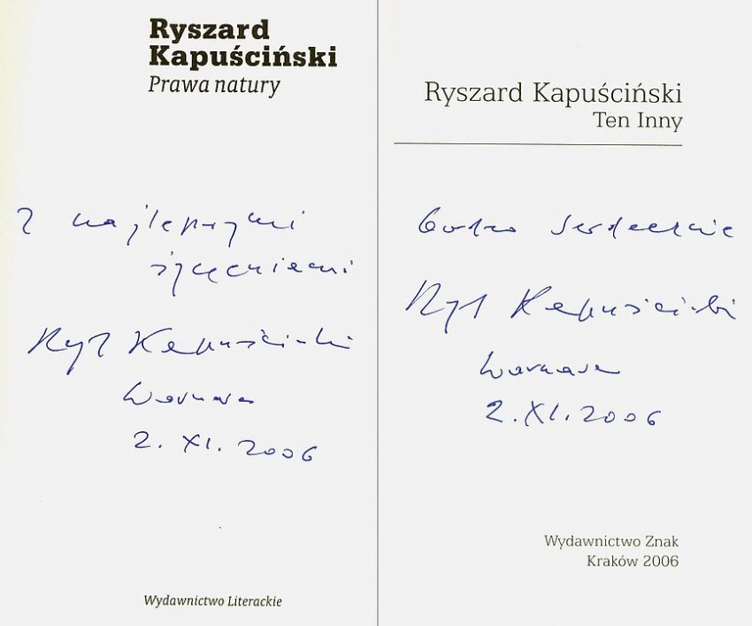 Ryszard Kapuściński autograf
